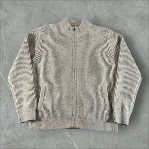 Flint And Tinder Sweater Mens Large Tan Textured Lambs Wool Full Zip Combat Knit